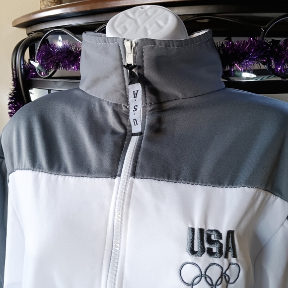 🩶*4/$15* USA Olympic Committee Womens Zip Up Long Sleeve Jacket Light Medium - Picture 3 of 14